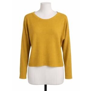 Eileen FIsher XS / TP Mustard Golden Ribbed LS 100% Wool Round Neck Sweater